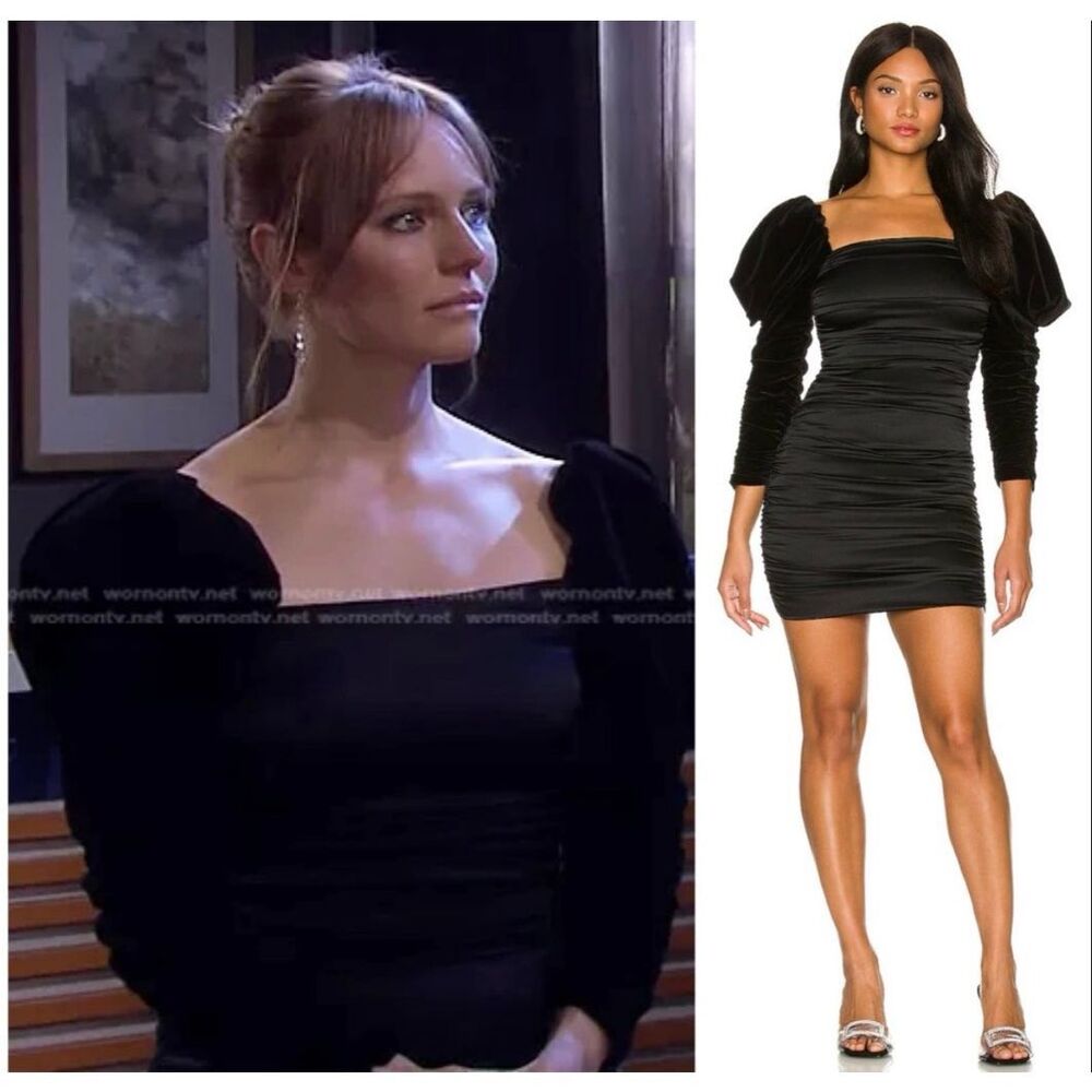 Alice + Olivia Katrice Black Ruched Mini Dress Puff Sleeve Cocktail 4